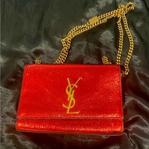 COPY - Saint Laurent Kate Monogramme Red Metallic Leather Crossbody Bag 469390